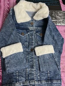 Denim Jacket with Fur Collar