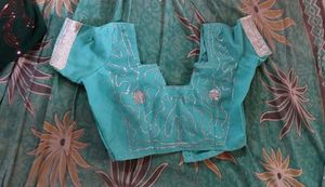 Elegant cyan Saree with Silver Work