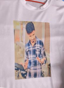 Mans Stylish White Printed Polyester T Shirt
