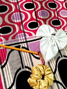 Combo Of Bow+ Scrunchies+Pencil Hair Clip
