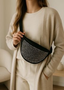 Black Rhinestone Waist Ba
