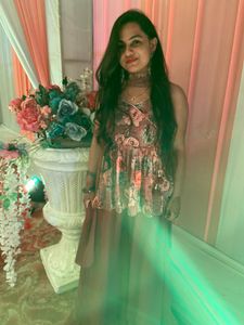 pinki wine shade sharara set included one side knot top with sharara pant and butterfly dupatta( stitched)