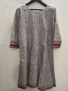 White Anarkali With Pink Flowers