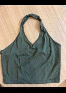 Olive Green Ribbed Halter Top
