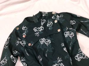 Floral Print Button-Down Black Top