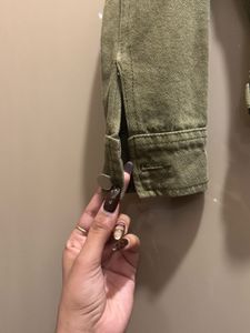 Retro Olive Green Denim Jacket