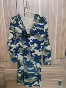 Camo Print Dress With Hood