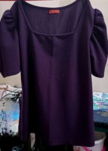 Purple Puff Sleeve Square Neck Top