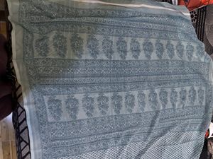 Vintage Blue Patterned Saree With Blouse Piece