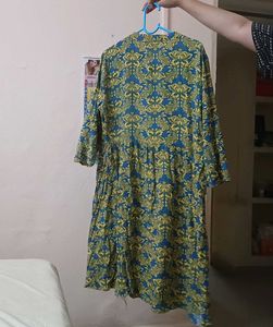 Elegant Blue And Yellow Printed Dress