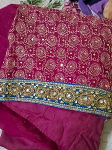 Beautiful Purple Party Saree with Blouse (36 size)