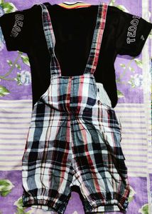 Black And Grey Boy Baby Dungaree With Attached Sof