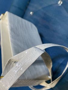 White Croc Embossed Shoulder Bag