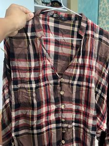 Plaid Button-Down Blouse