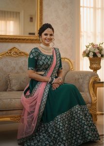 Gorgeous Green Festive Lehenga with Peach Dupatta