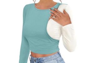 Two-Tone Long Sleeve Crop Top