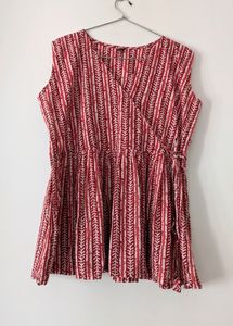 Red And White Peplum Top