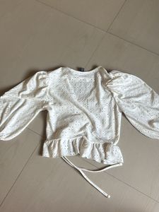 White Eyelet Cinched Blouse