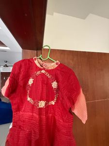 Red Embroidered Kota Anarkali