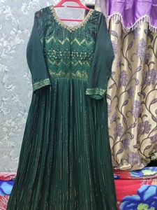 Green &amp; Gold Anarkali Dress