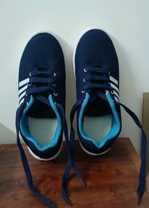 Navy Blue & White Striped Sneakers