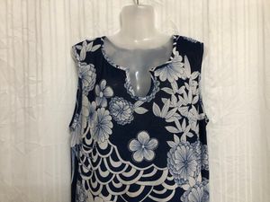 Blue Printed Sleeveless Midi Dress