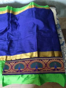 BrandNew ElegantBlue&Green SilkSaree+UnsticheBlous