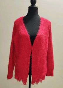 Fluffy Red Cardigan