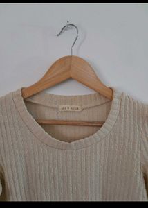 White -creamy Floral Sweater For Women