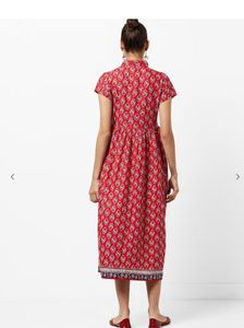 Red Printed Midi Dress