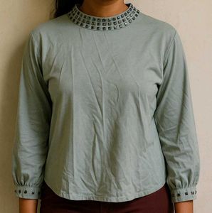 Studded Neck Top