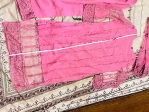 Pink Embroidered Kurta Set 3 Pcs