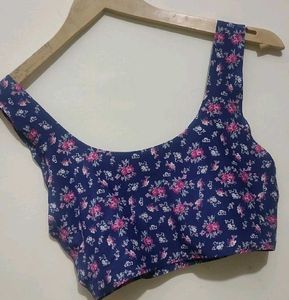 Navy Blue Sports Bra Pink Floral Print For 32D