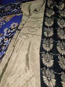 crape gold black saree