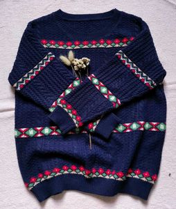 Vintage Style Navy Blue Sweater