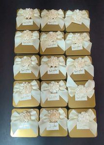 Gold "Best Wishes" Favor Boxes with Bows