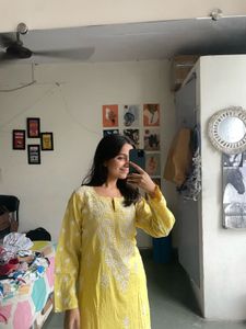 Yellow Embroidered Kurti
