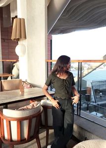 Stylish Olive Green Tie-Front Top