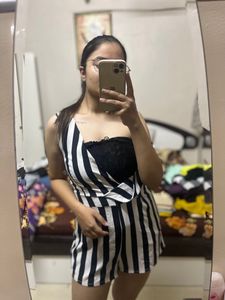 Black N White Strips Jumpsuit