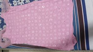 Beautiful Mirror Work Chikankari Baby Pink Kurti
