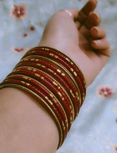 Red &amp; Gold Bangles (Set of 12)