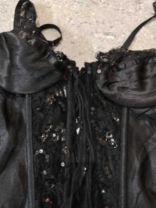 Black Sequin Dark Fem Ruffle Bottom Garter Corset