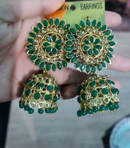 Green Jhumka Light Weight Partywear