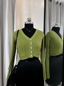 Green Full Sleeve Ribbed Top