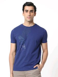 Rare Rabbit Stylish Men's Blue Graphic T-Shirt