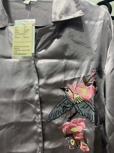 Embroidered Satin Pajama Set