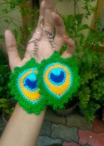 Peacock Feather Crochet Keychain