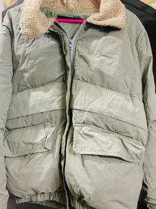 Pastel Light Olive Coloured Puffer Jacket