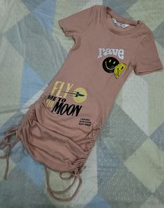 Pink Self Design Fluid Tie-up Dress