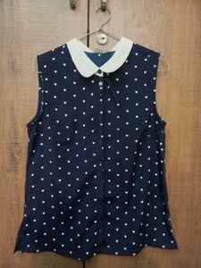 Blue Heart Print Sleevless Shirt